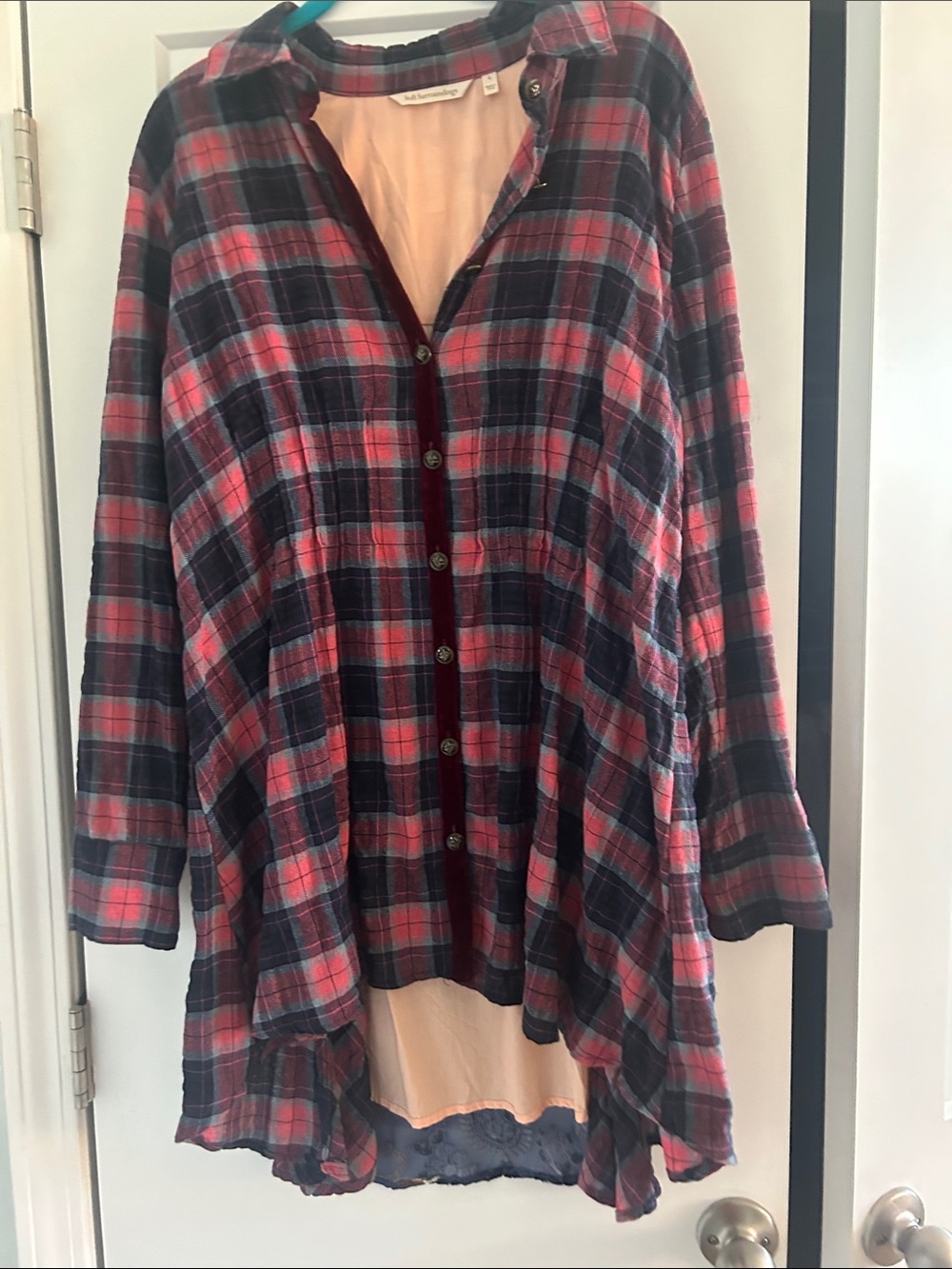 Soft Surroundings Red & Navy Plaid Tunic really really cute Great for fall